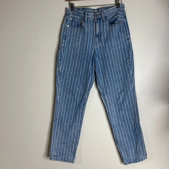 American eagle pin striped high rise mom denim ankle jeans size 4 festival cute - Picture 2 of 12